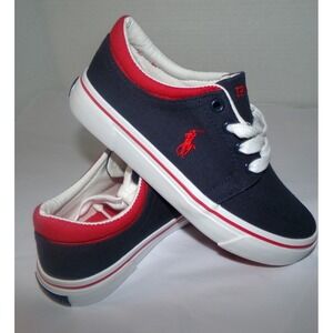 POLO RALPH LAUREN BOYS FAXON X LACE UP SNEAKERS/SHOES~SZ 1.0~NAVY & RED~NEW
